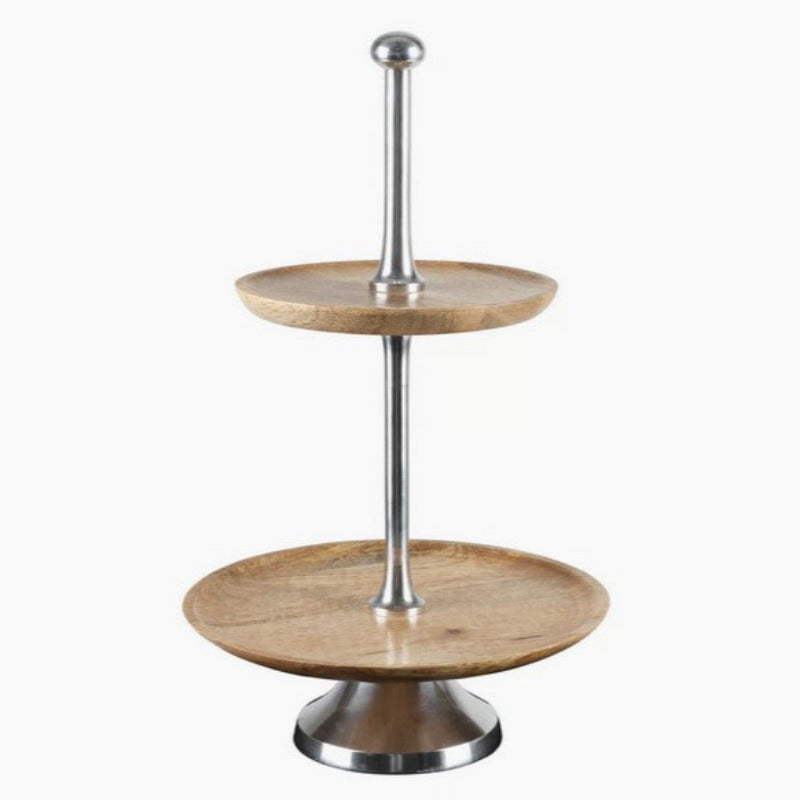 zweistöckige Etagere aus rustikalem mangoholz. Zwei Ebenen in Form von Holztellern laden ein, die Etagere mit Wunschtext zu gravieren und nach Belieben zu dekorieren. Ein schönes Geschenk zu Hochzeit, Silberhochzeit und Jahrestag. Der Fuß ist mit Filz unterlegt, um empfindliche Oberflächen zu schonen.