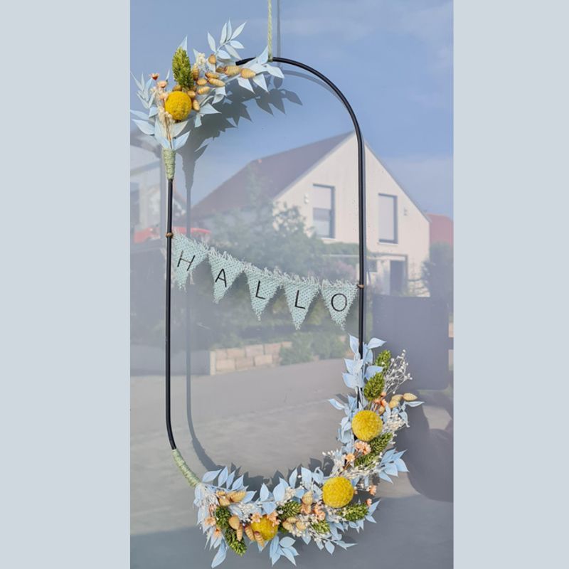Floraler Loop, ovale Form, mit Trockenblumen, Handarbeit, Wandkranz, Türkranz, Fensterkranz