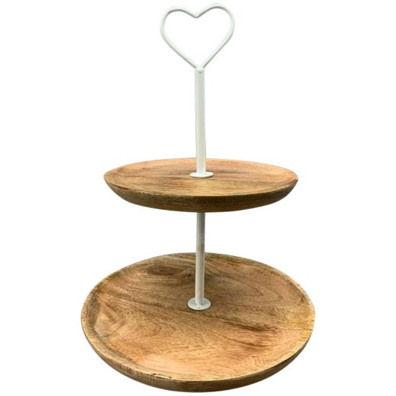 Etagere mit HerzGriff, natur/weiß, Holz/Alu, 25x25x38 cm