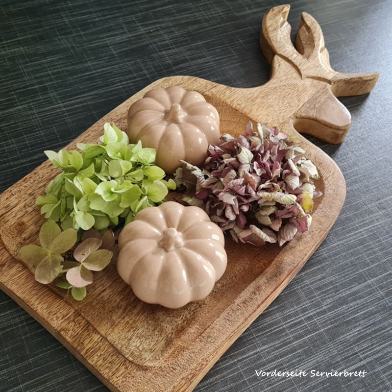 Serviertablett aus Holz mit geschnitztem Hirschgriff, Schale zum Befüllen mit Lebensmitteln oder Dekorationsmaterial