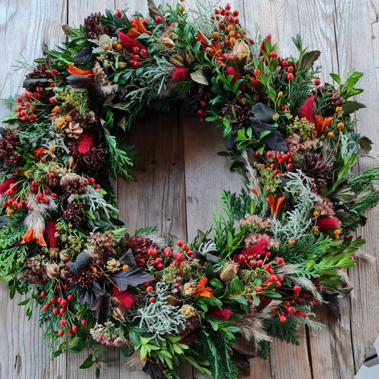 Türkranz, Wandkranz aus Naturmaterialien, Herbstkranz, herbstliche Farben, Floristik, Dekoration Herbst
