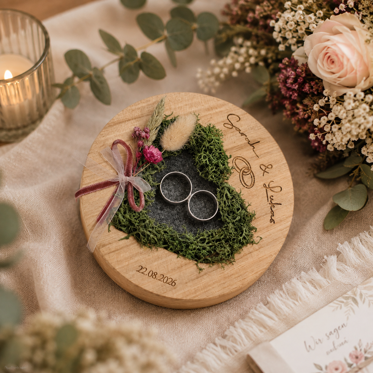 VERSPRECHEN | Personalisierter Ringträger aus Holz mit Herz für eure Hochzeit