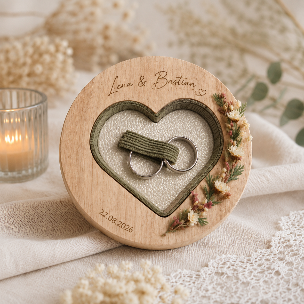 VERSPRECHEN | Personalisierter Ringträger aus Holz mit Herz für eure Hochzeit