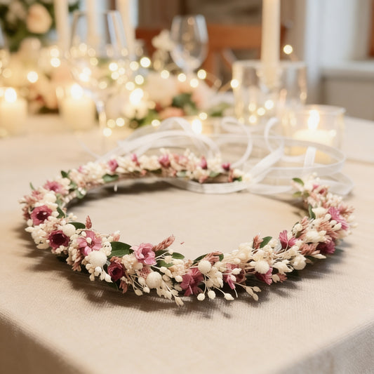 TAU | Filigraner Haarkranz mit Trockenblumen zur Kommunion & für Blumenmädchen