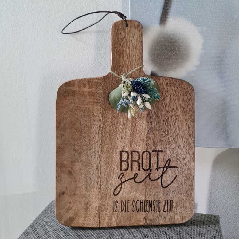 Scheidbrett, Geschenk, aus edlem Holz bayrisch, originell, mit Gravur: Brotzeit is die scheenste Zeit.