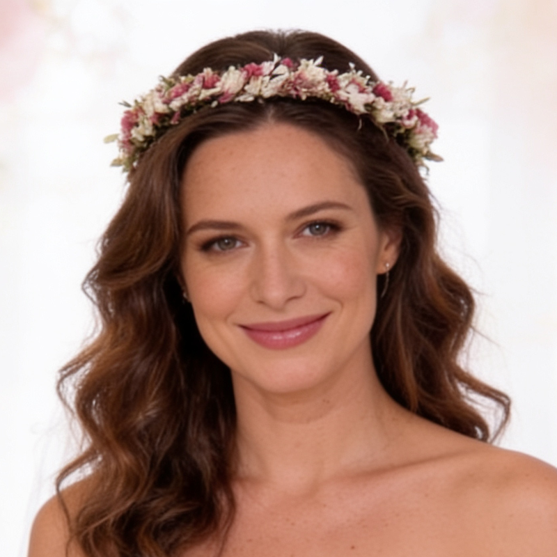 Handgefertigter Haarkranz aus Trockenblumen für die Braut zur Hochzeit