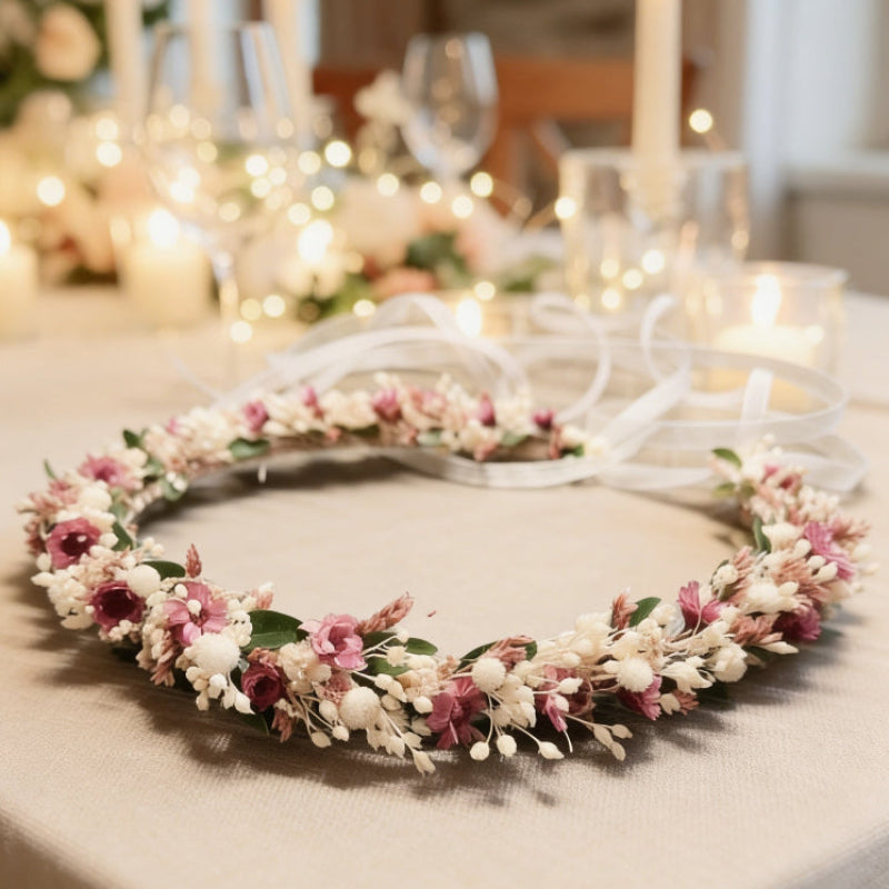 Handgefertigter Haarkranz aus Trockenblumen für die Braut zur Hochzeit, Cozy Seasons